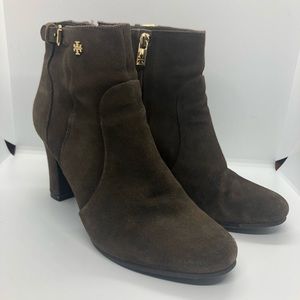 TORY BURCH Suede Boots Milan Heeled Booties Olive